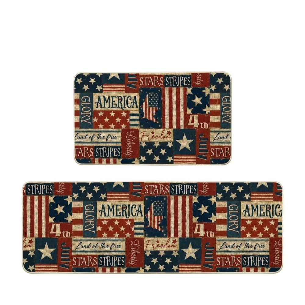 Multicolor Rustic Stars America 4TH of July Patriotic Kitchen Mats Set of 2,